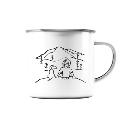 Aussicht mit meinem Hund - Emaille Tasse - Wunschtext