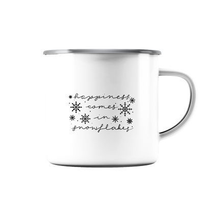 Happiness comes in Snowflakes - Emaille Tasse