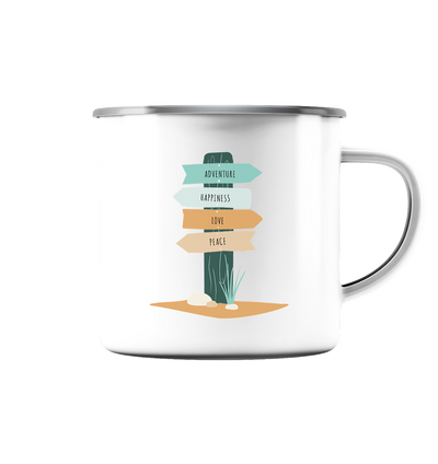 Adventure, Happiness, Love , Peace - Emaille Tasse