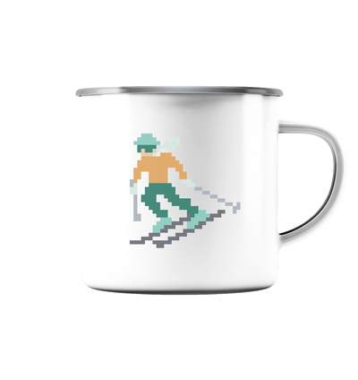 Pixelart Skifahrer - Emaille Tasse