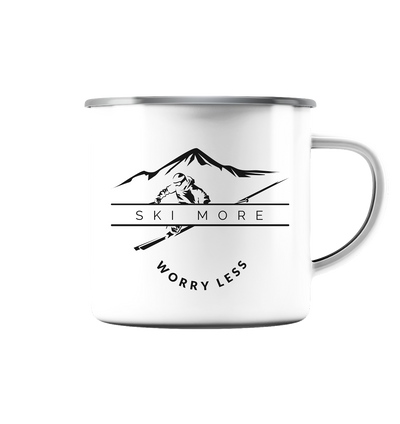 Ski More Worry Less - Emaille Tasse (Silber)