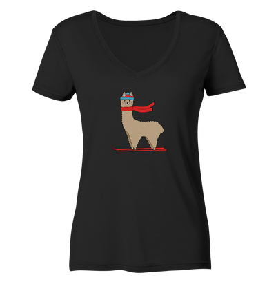 Alpaca fährt Ski - Ladies Organic V-Neck Shirt