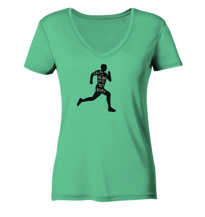 Runner Man Pain - Ladies Organic V-Neck Shirt