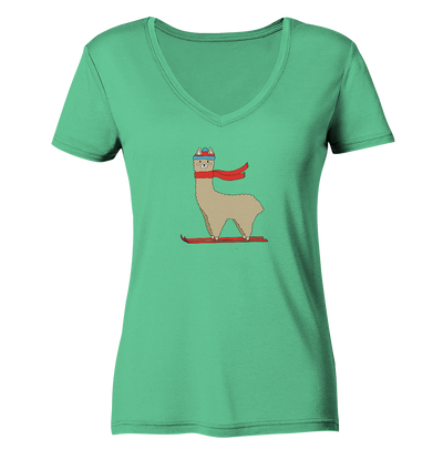 Alpaca fährt Ski - Ladies Organic V-Neck Shirt