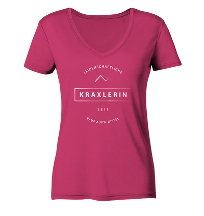 Leidenschaftliche Kraxlerin - Ladies Organic V-Neck Shirt - Wunschtext