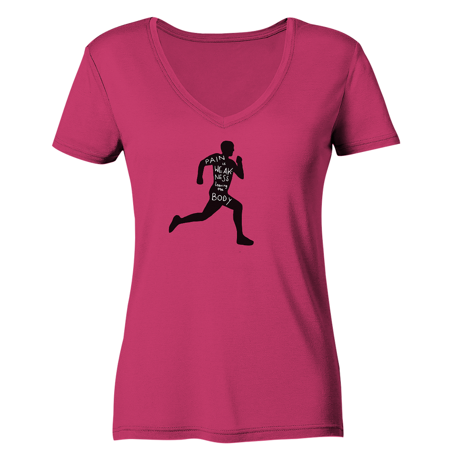 Runner Man Pain - Ladies Organic V-Neck Shirt