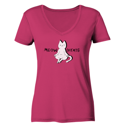 Meowditate - Ladies Organic V-Neck Shirt