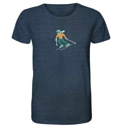 Pixelart Skifahrer - Organic Shirt Meliert