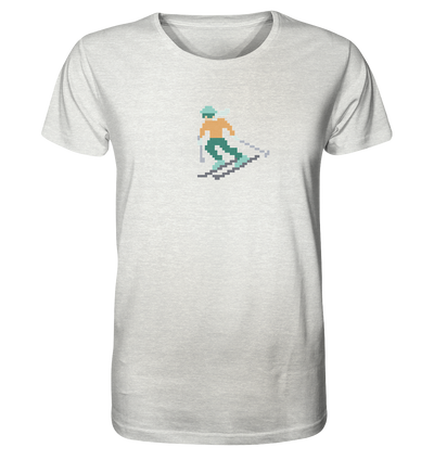 Pixelart Skifahrer - Organic Shirt Meliert